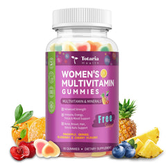 Totaria empaque frontal de gomitas multivitamínicas mostrando beneficios diarios