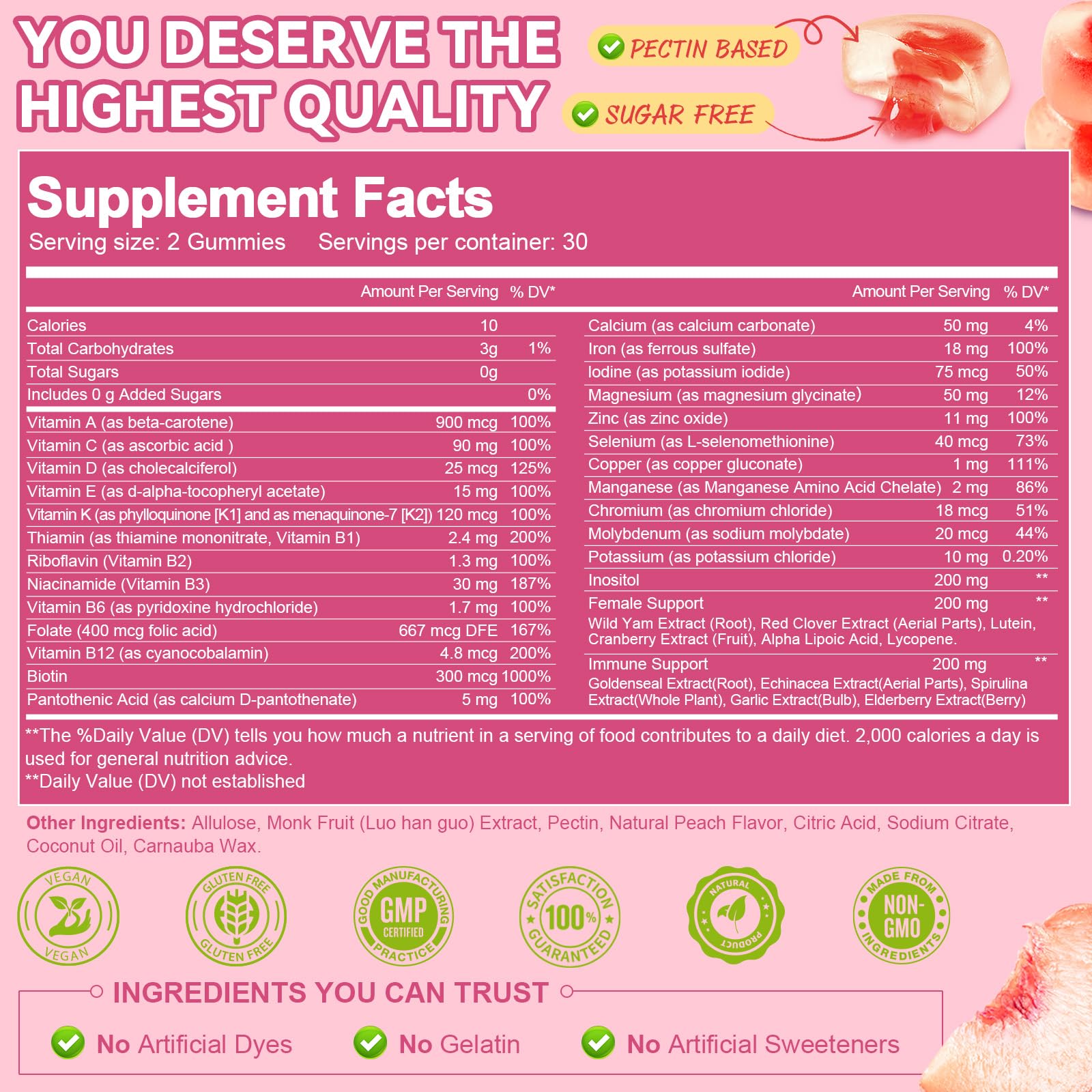 Totaria etiqueta con lista de vitaminas y minerales clave
