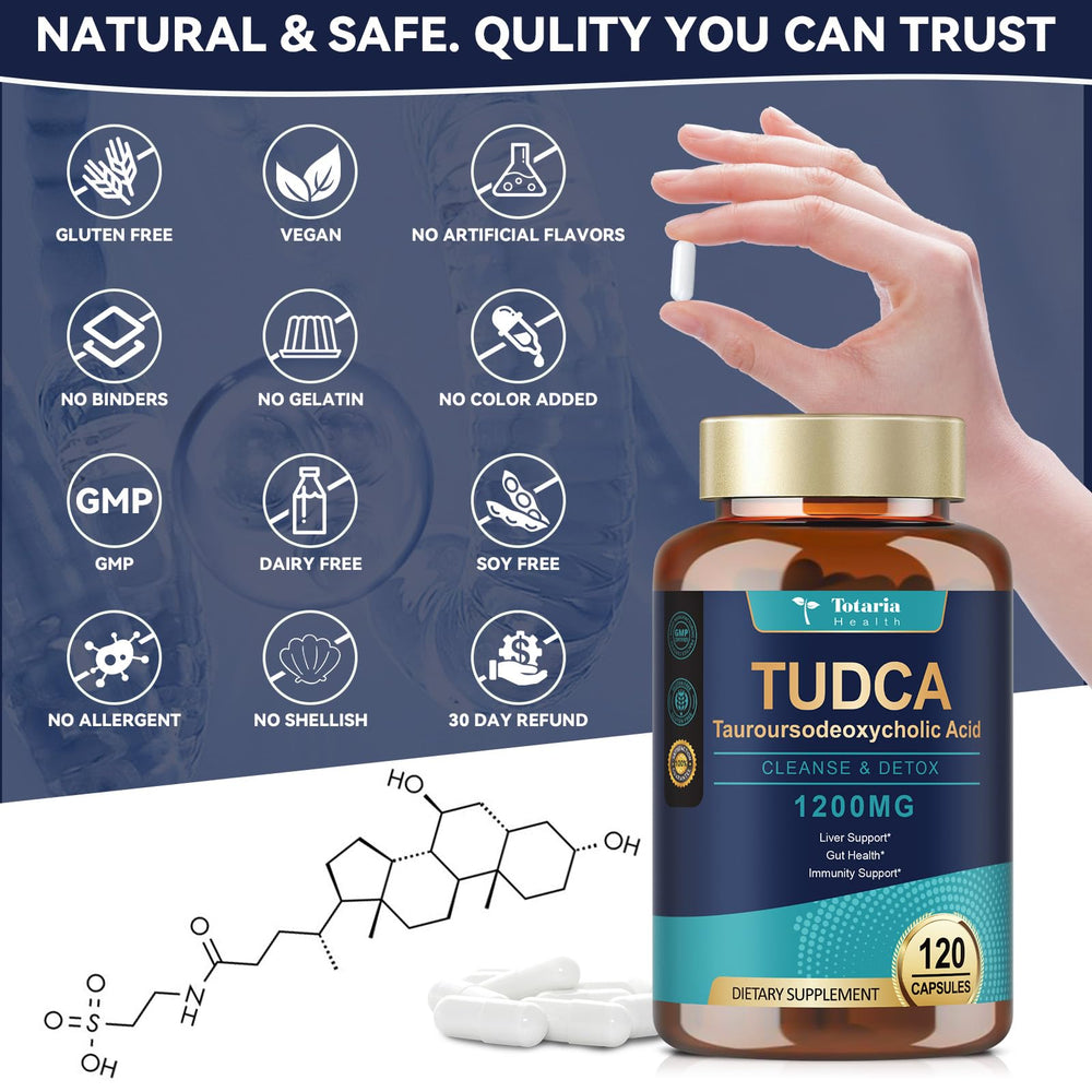 Totaria Tudca 1200mg uso diario, ideal para rutinas saludables.