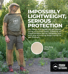 Tough Outdoors primer plano de la malla no-see-um que bloquea insectos y mejora la transpiración