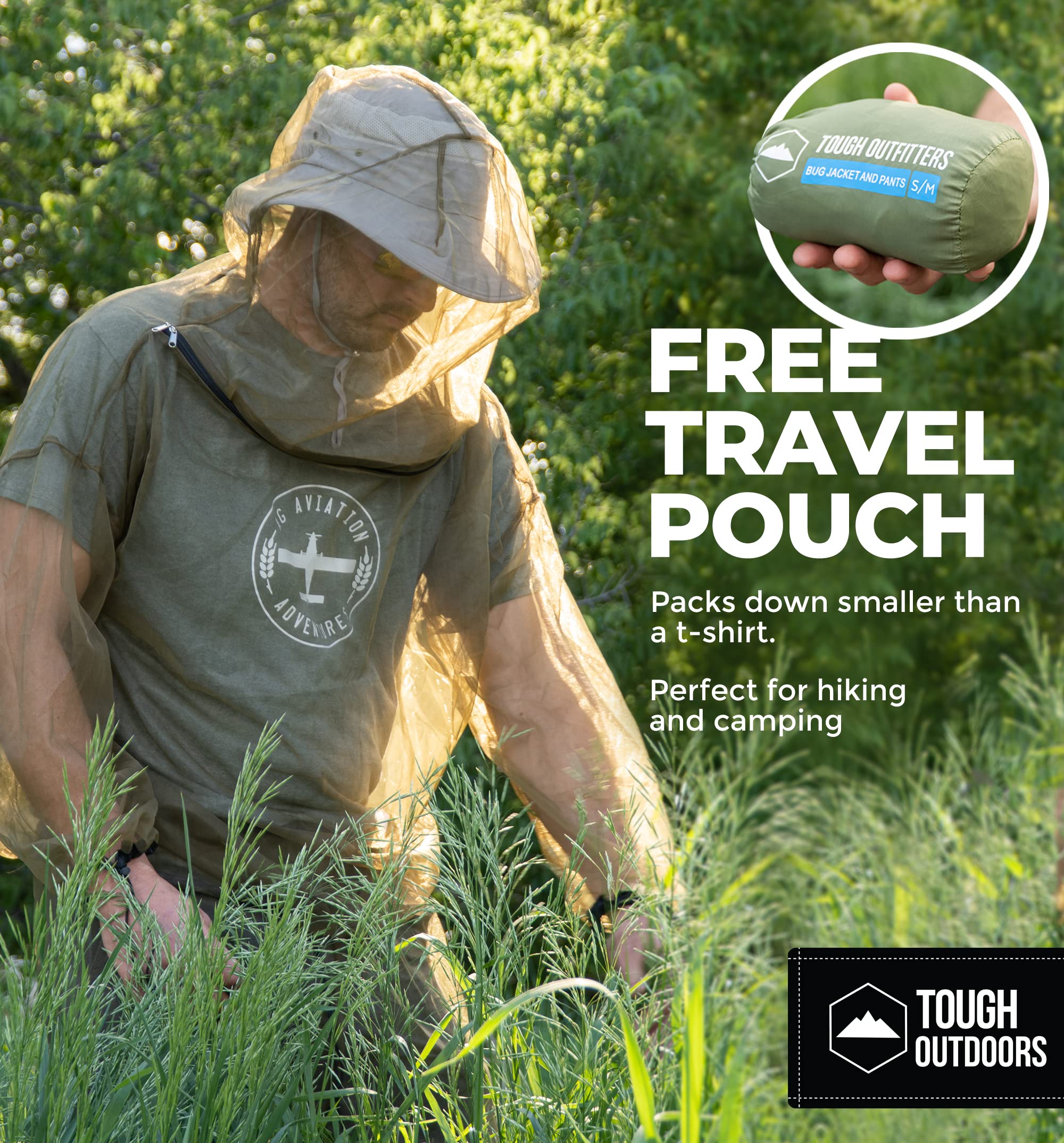 Tough Outdoors traje plegado en su bolsa, fácil transporte y almacenamiento compacto