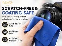 Escena lifestyle en escritorio con TOVO PRIME limpiando pantalla y gafas para uso diario