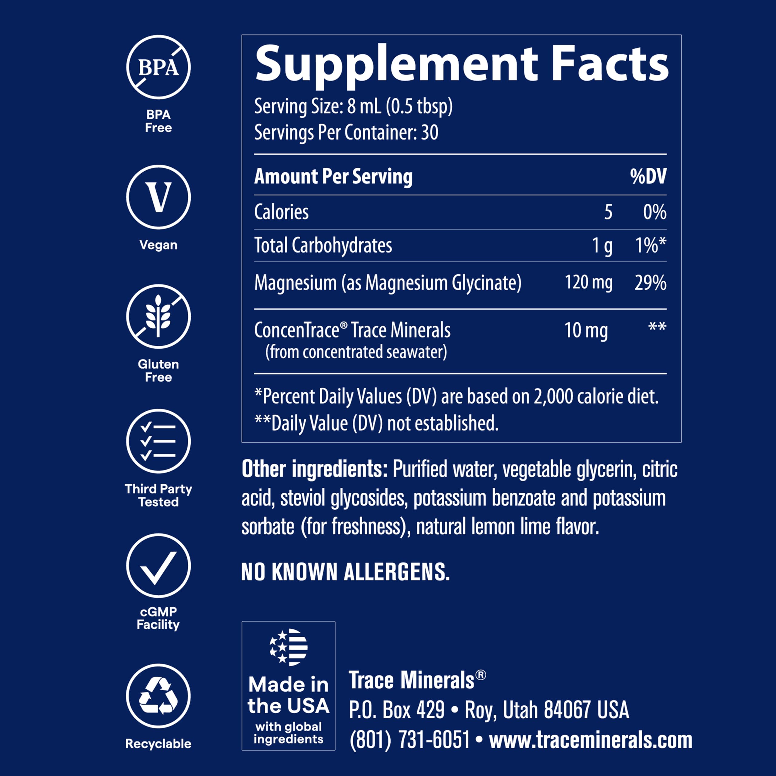 Botella abierta de Trace Minerals con cucharilla medidora para dosificar con precisión