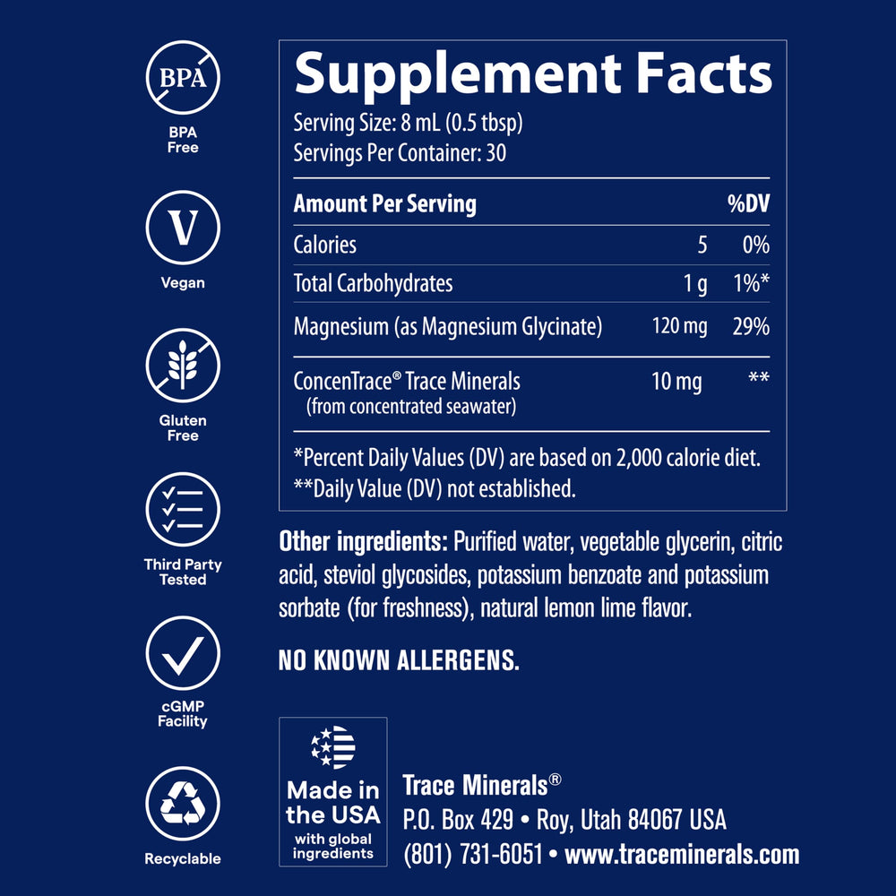 Botella abierta de Trace Minerals con cucharilla medidora para dosificar con precisión