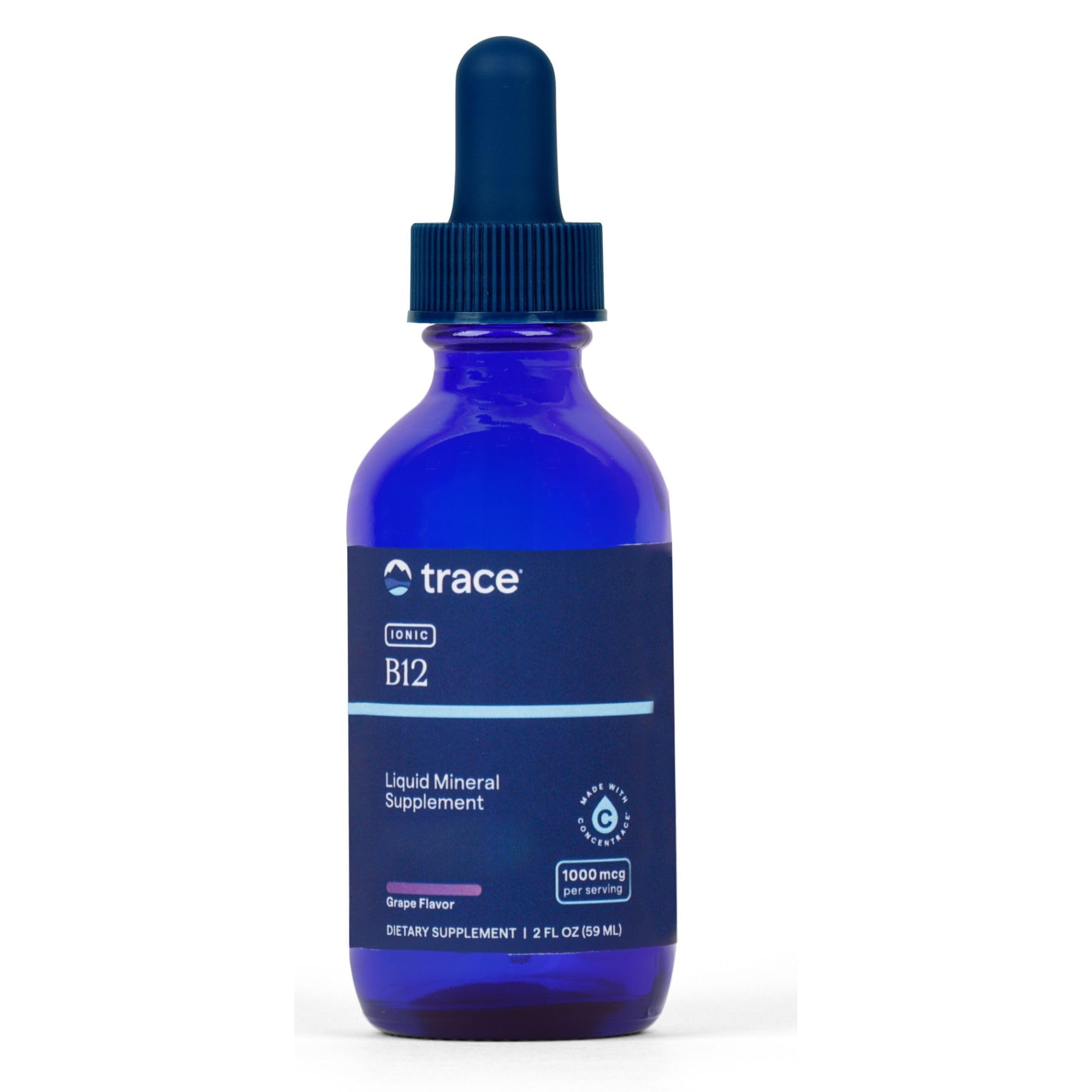 Trace Minerals botella frontal mostrando presentación 2 oz y beneficio de dosificación precisa