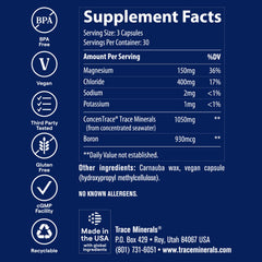 Trace Minerals cápsulas en una mano para comparar la escala y facilitar dosis