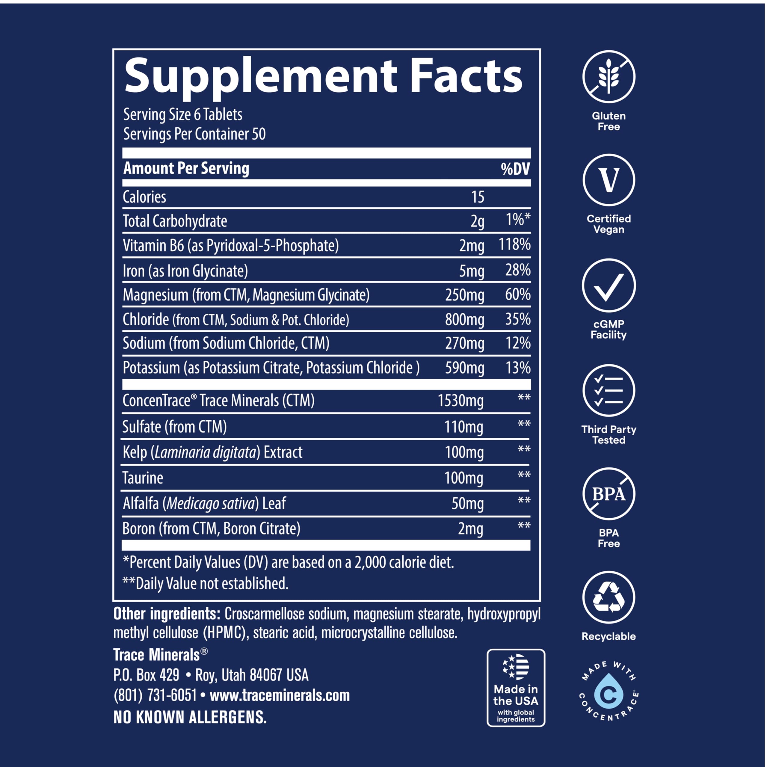 Trace Minerals comparativa de tamaño en mano para entender porción portátil