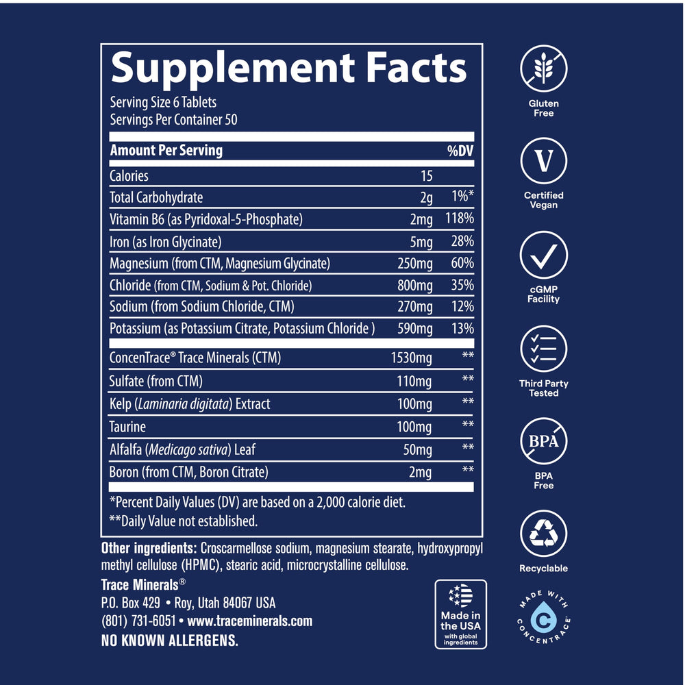 Trace Minerals comparativa de tamaño en mano para entender porción portátil