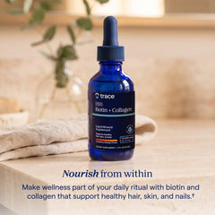Trace Minerals frasco junto a mano para comparar tamaño y llevar de viaje