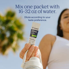 Trace Minerals junto a una mano para comparar tamaño del sobre, fácil de llevar
