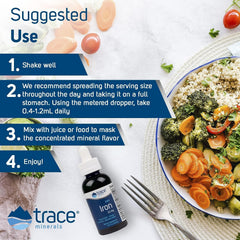 Trace Minerals gotero y líquido mostrando dosificación precisa y fácil mezcla
