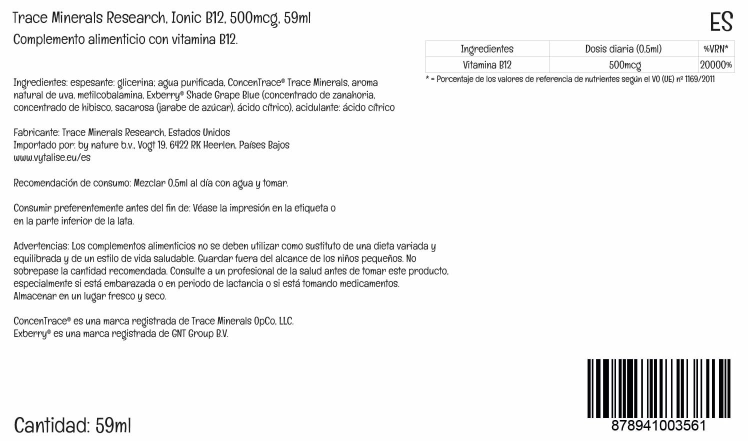Trace Minerals envase junto a una regla para mostrar tamaño compacto práctico
