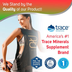Trace Minerals escena lifestyle con el producto sobre mesa y bebida lista