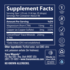 Trace Minerals etiqueta con ingredientes y certificaciones visibles