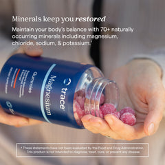 Etiqueta nutricional Trace Minerals mostrando ingredientes y dosis por gominola