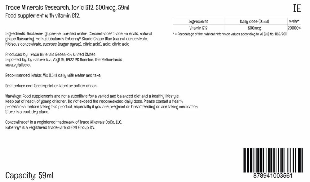 Trace Minerals etiqueta nutricional legible indicando 1000 mcg por porción