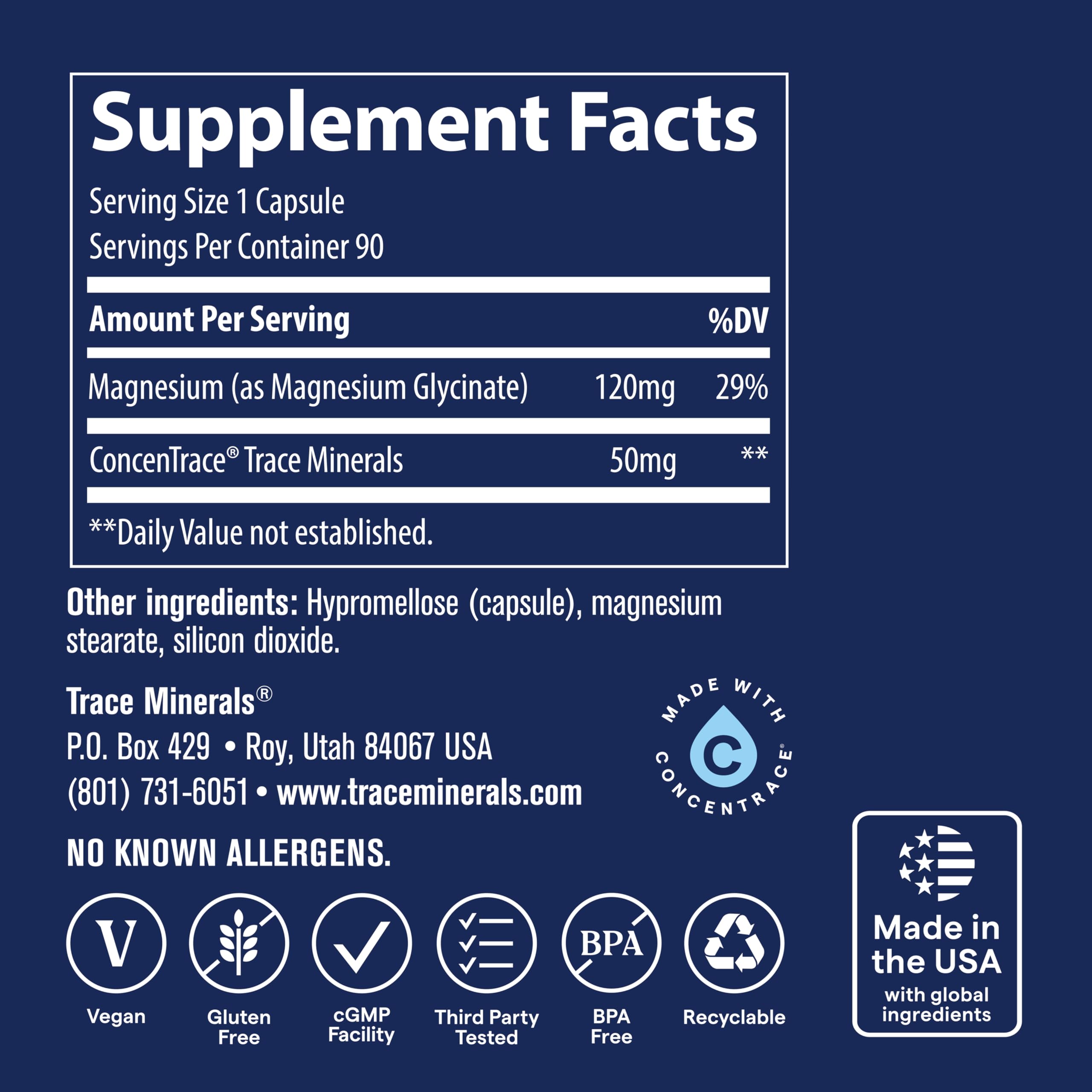 Trace Minerals etiqueta nutricional y lista de ingredientes verificada