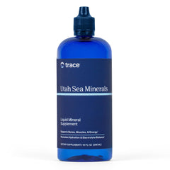Trace Minerals frasco delantero mostrando etiqueta y volumen, fácil identificación del producto