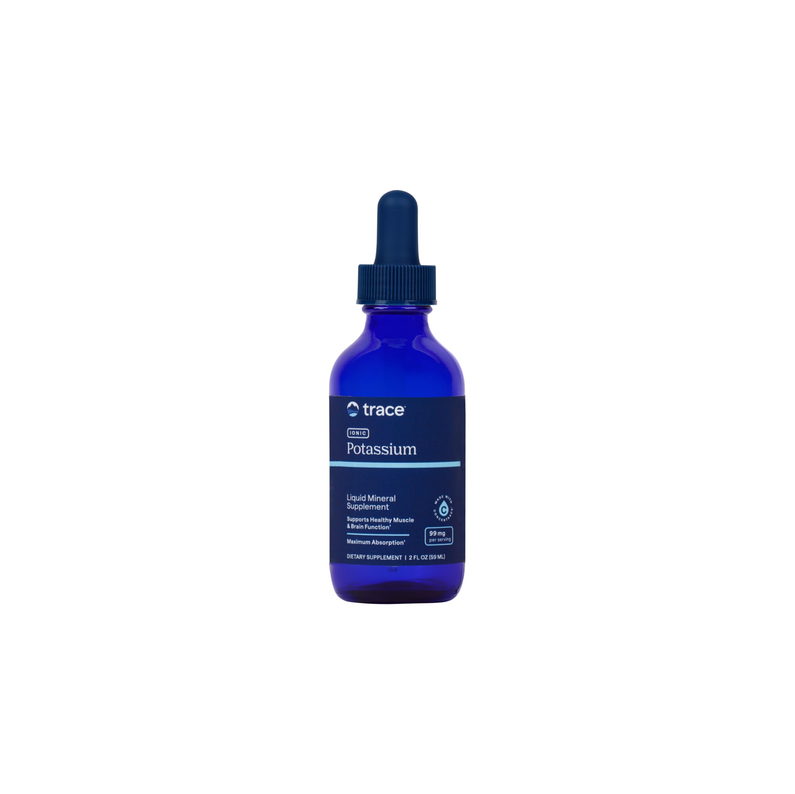 Trace Minerals frasco frontal mostrando la marca y el envase, ayuda a elegir el producto
