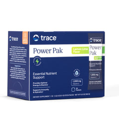 Trace Minerals frente del empaque mostrando 30 sobres y sabor limón-lima