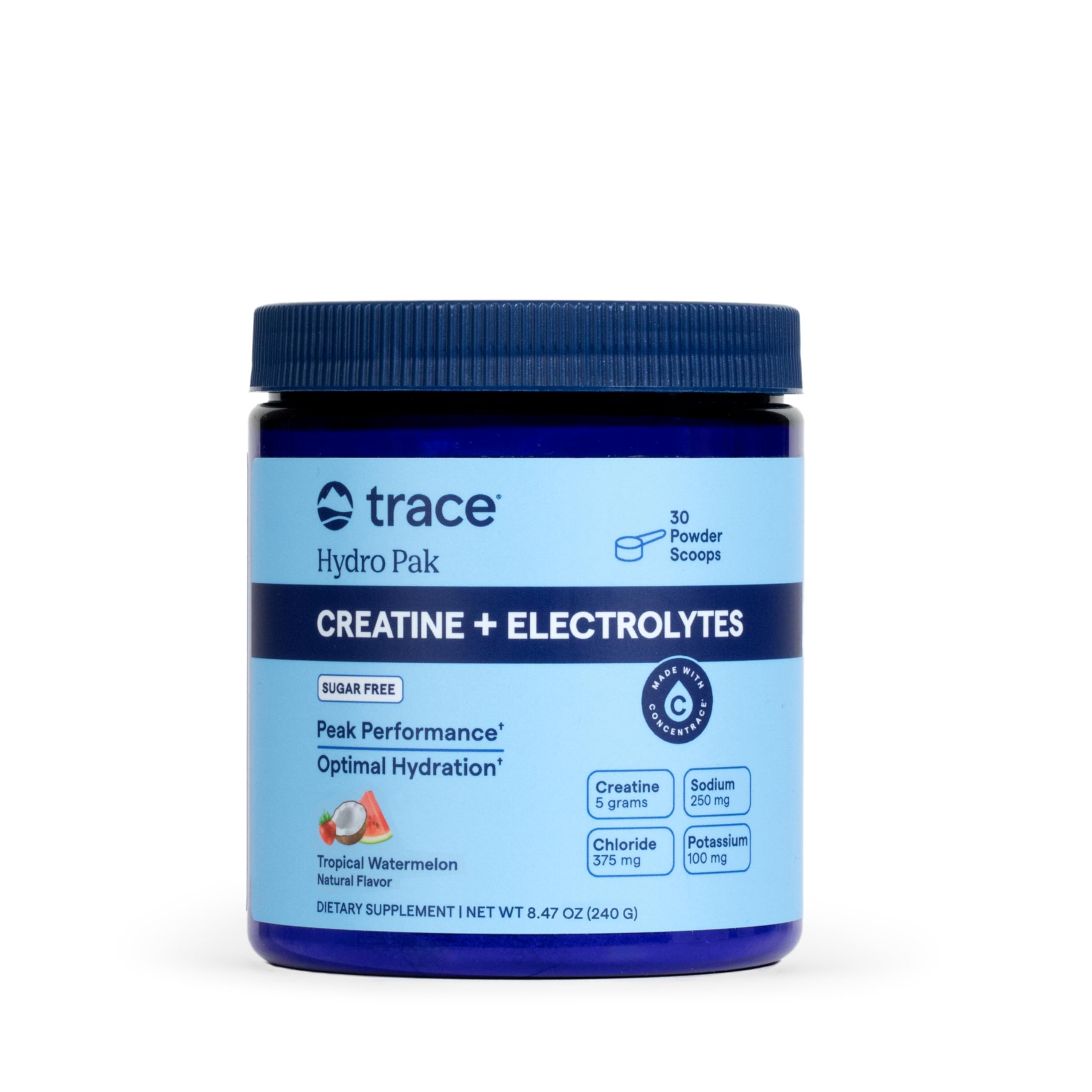 Trace Minerals envase frontal mostrando sabor tropical sandía y beneficios