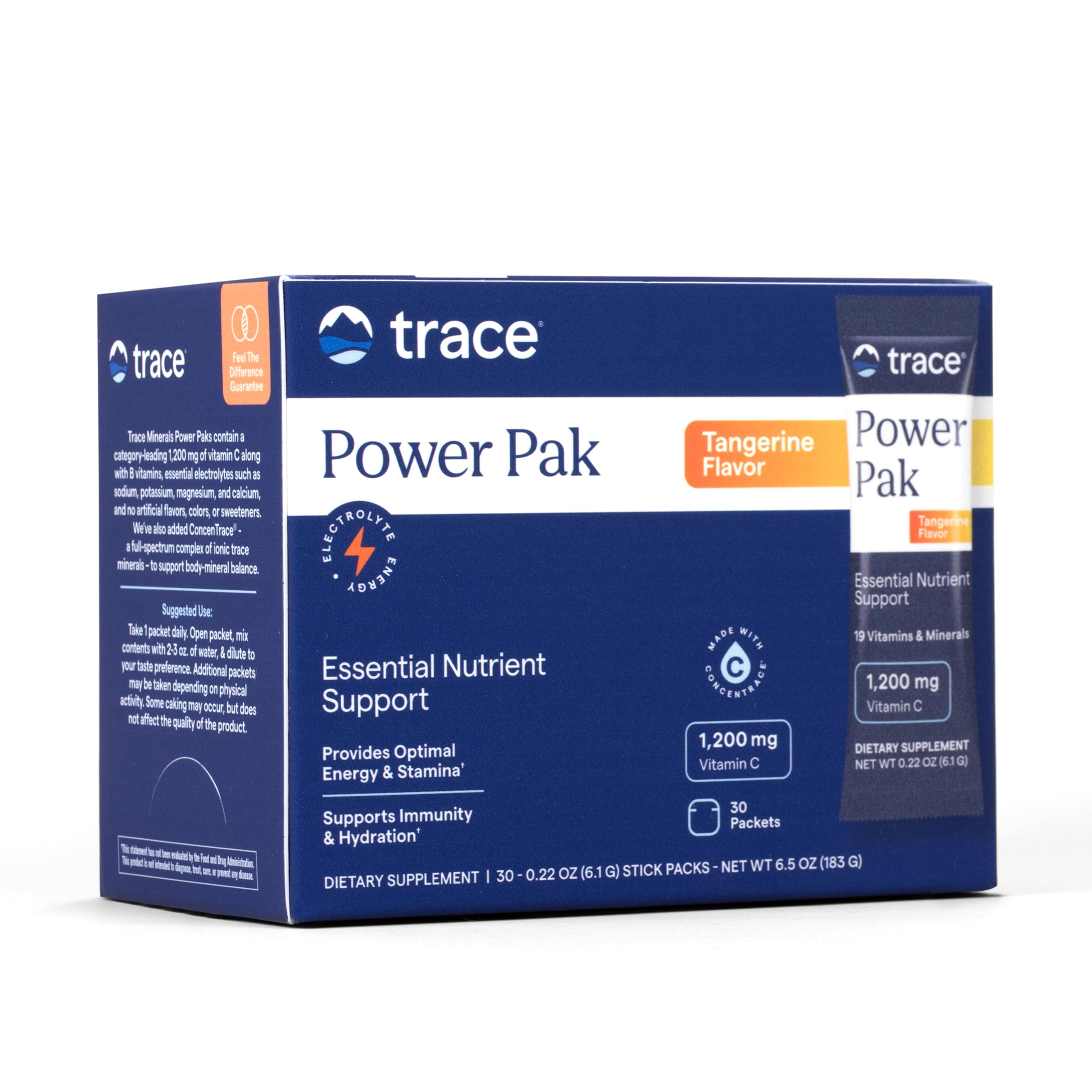 Trace Minerals frente del empaque sabor mandarina con información visible y conveniencia
