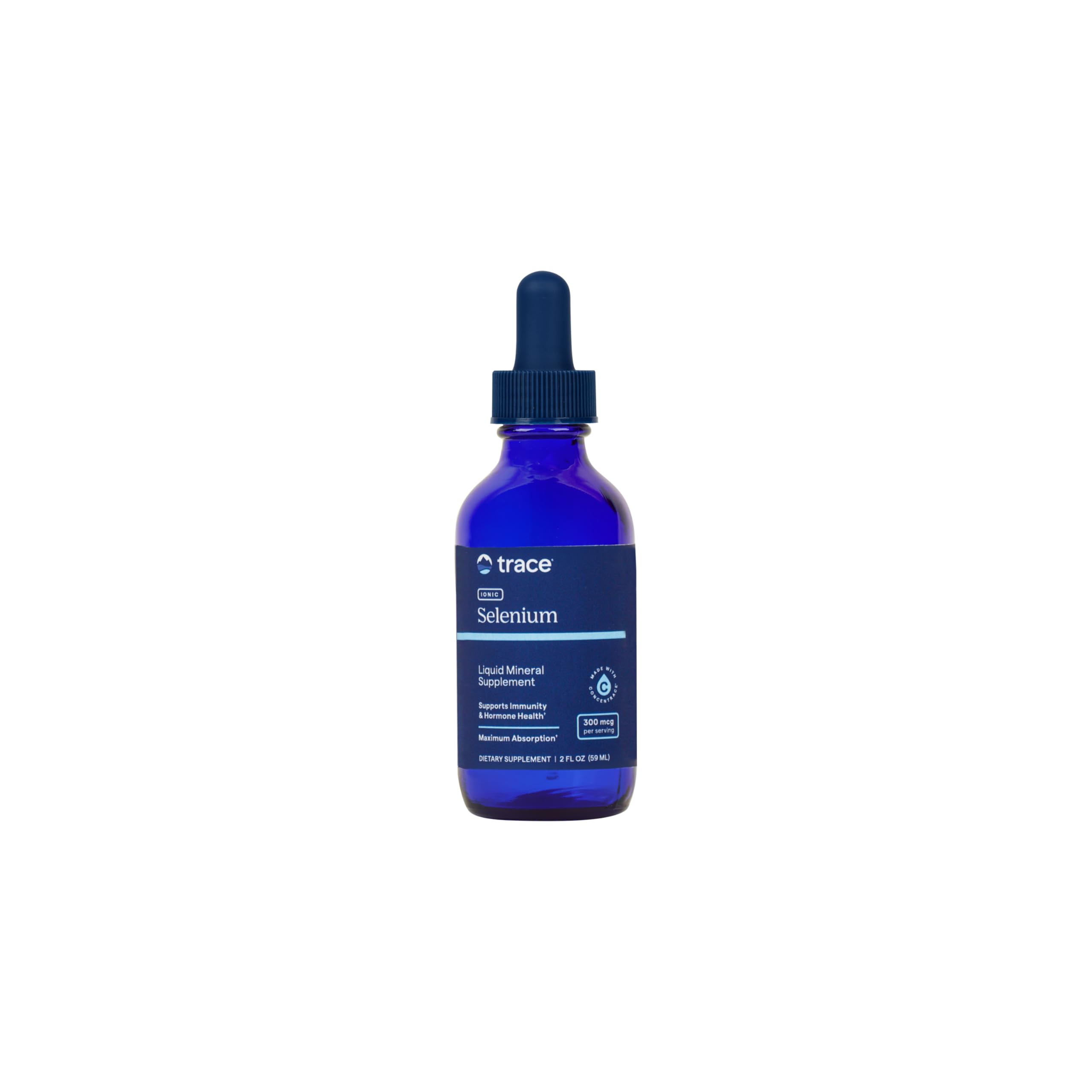 Trace Minerals vista frontal del envase mostrando el tamaño y marca para identificación rápida