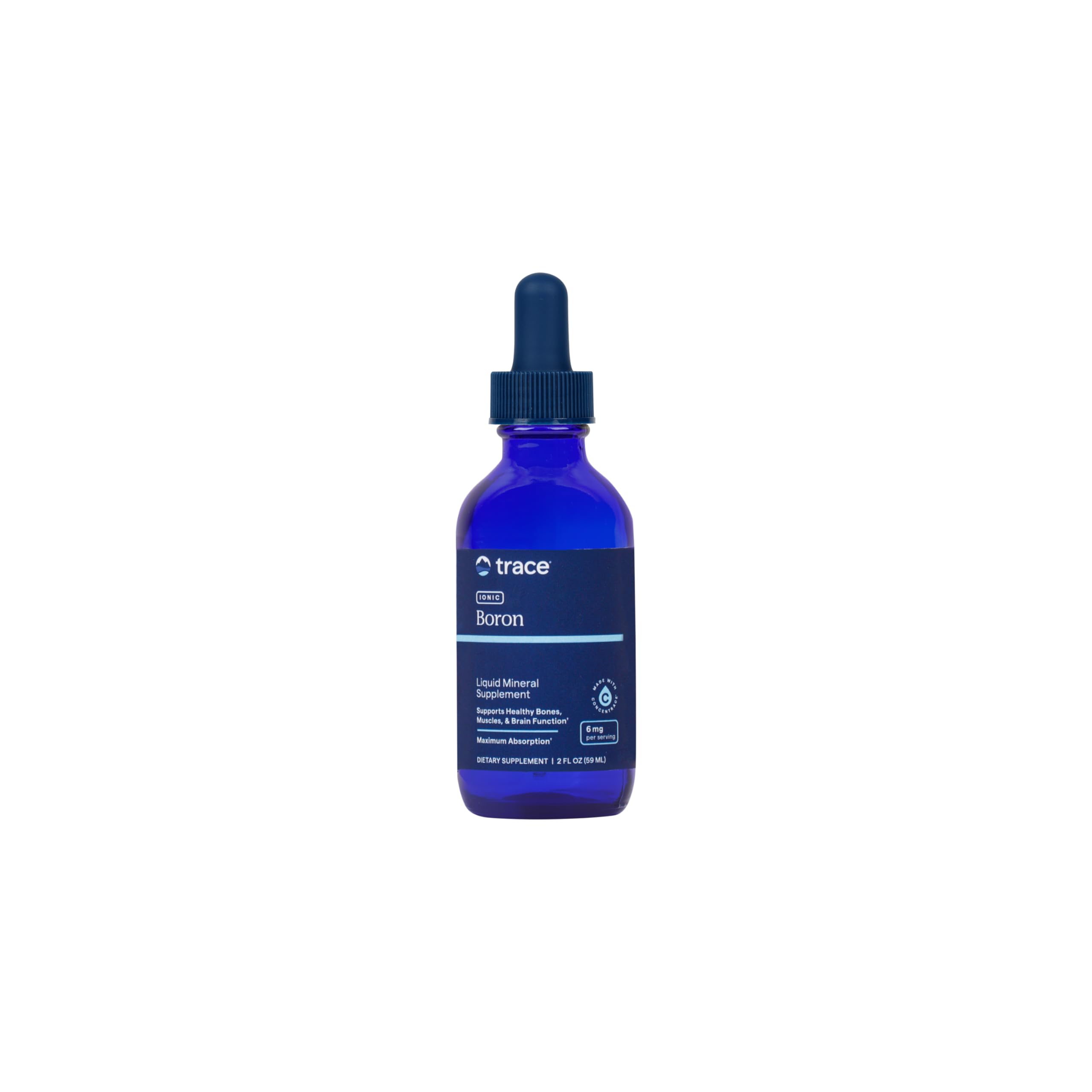 Trace Minerals frasco frontal mostrando diseño y dosis claras