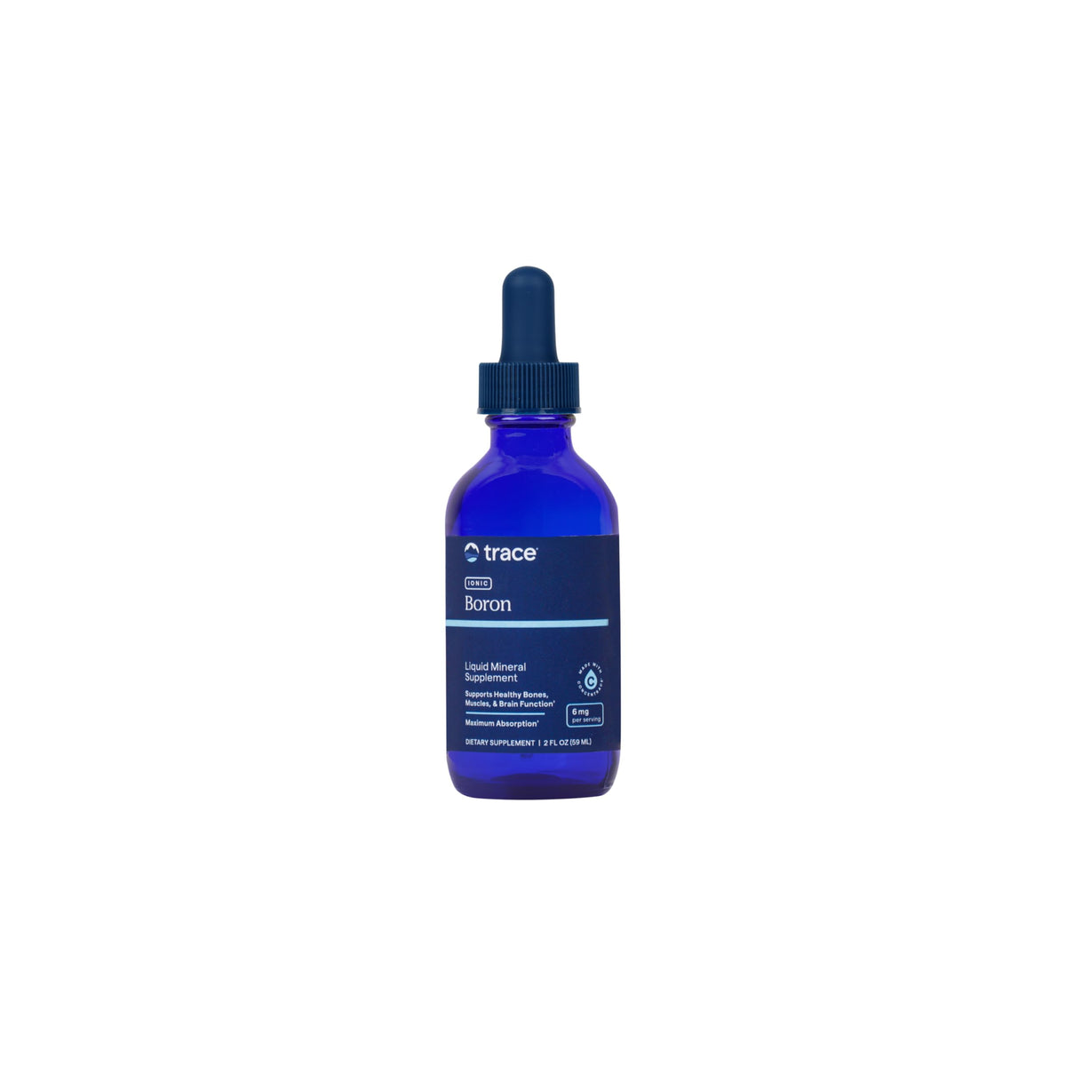 Trace Minerals frasco frontal mostrando diseño y dosis claras