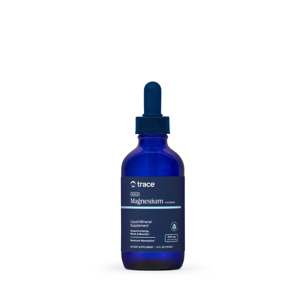 Trace Minerals frasco frontal mostrando 4 fl oz y marca, transparencia y confianza