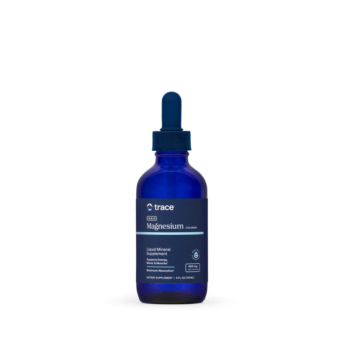 Trace Minerals frasco frontal mostrando 4 fl oz y marca, transparencia y confianza