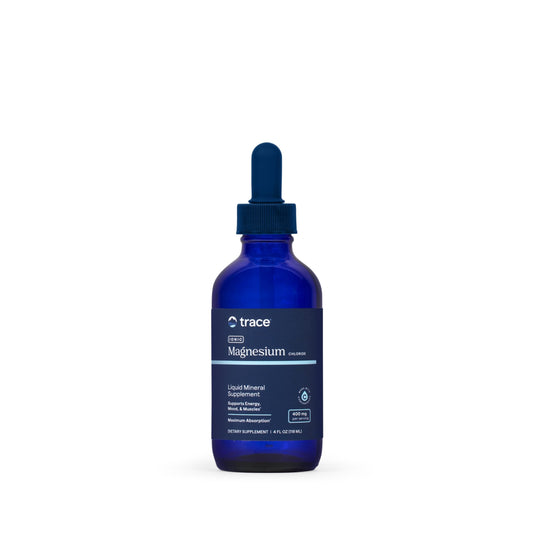 Trace Minerals frasco frontal mostrando 4 fl oz y marca, transparencia y confianza