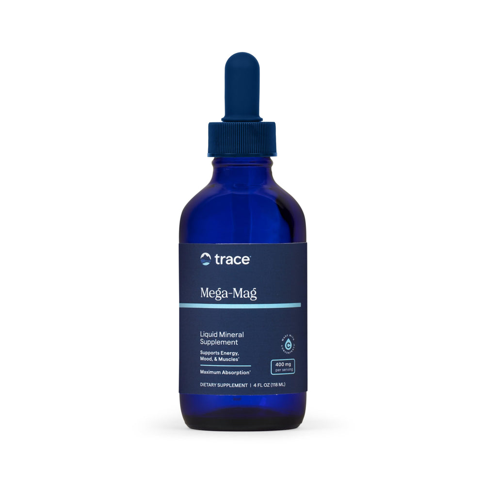Trace Minerals frasco frontal mostrando el envase y beneficio de dosificación fácil