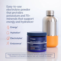 Trace Minerals polvo textura cerca que indica fácil disolución y mezcla rápida