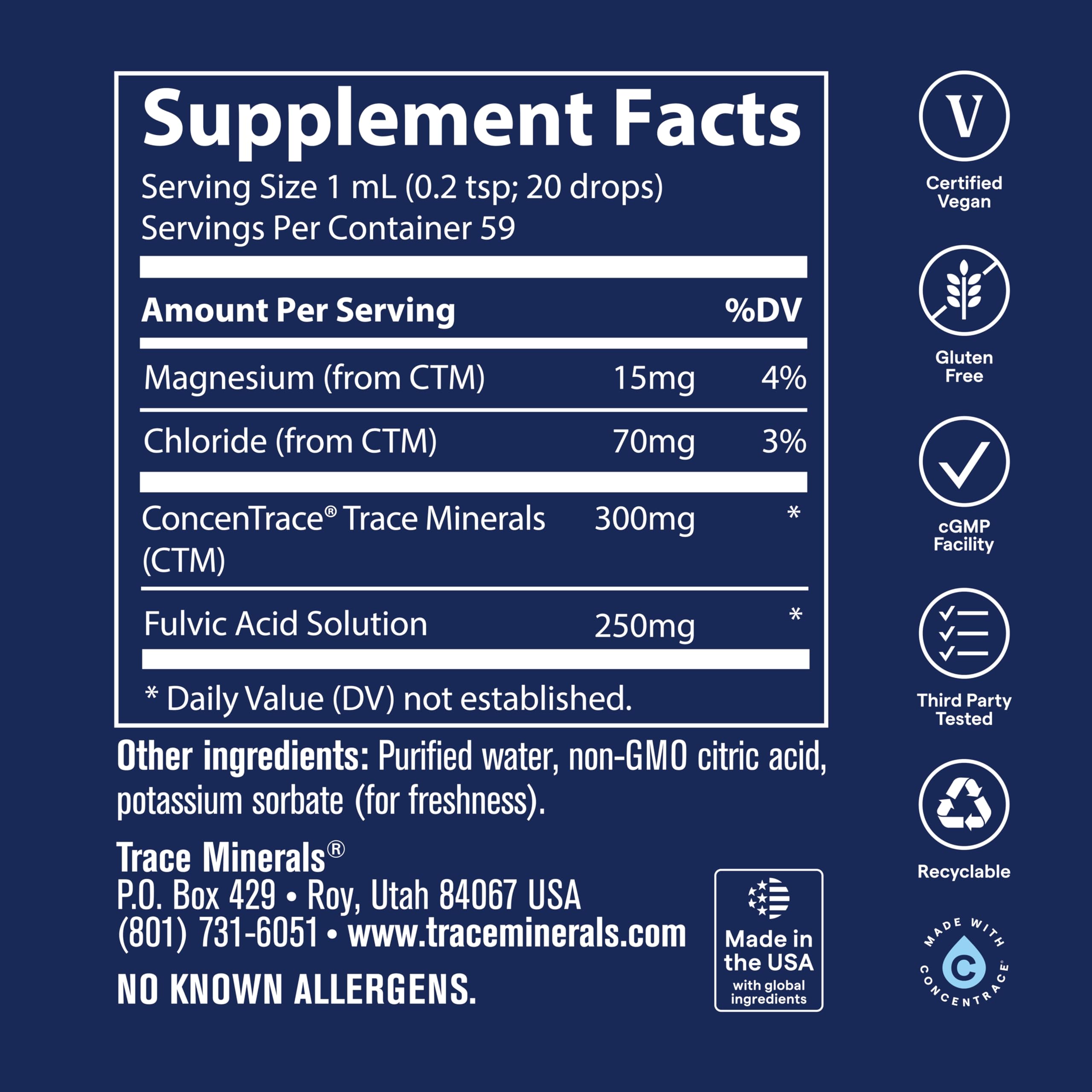 Trace Minerals comparación de tamaño para mostrar portabilidad y rendimiento