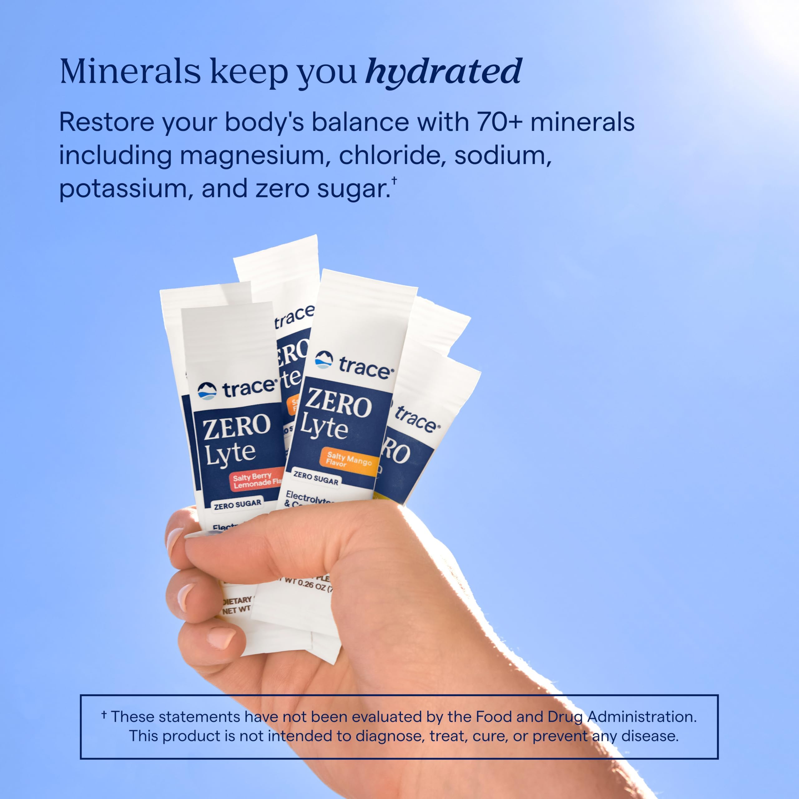 Trace Minerals sobre abierto que revela polvo fino y natural para mezclar