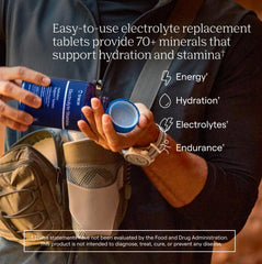 Trace Minerals tableta efervescente disolviéndose en vaso de agua rápida hidratación