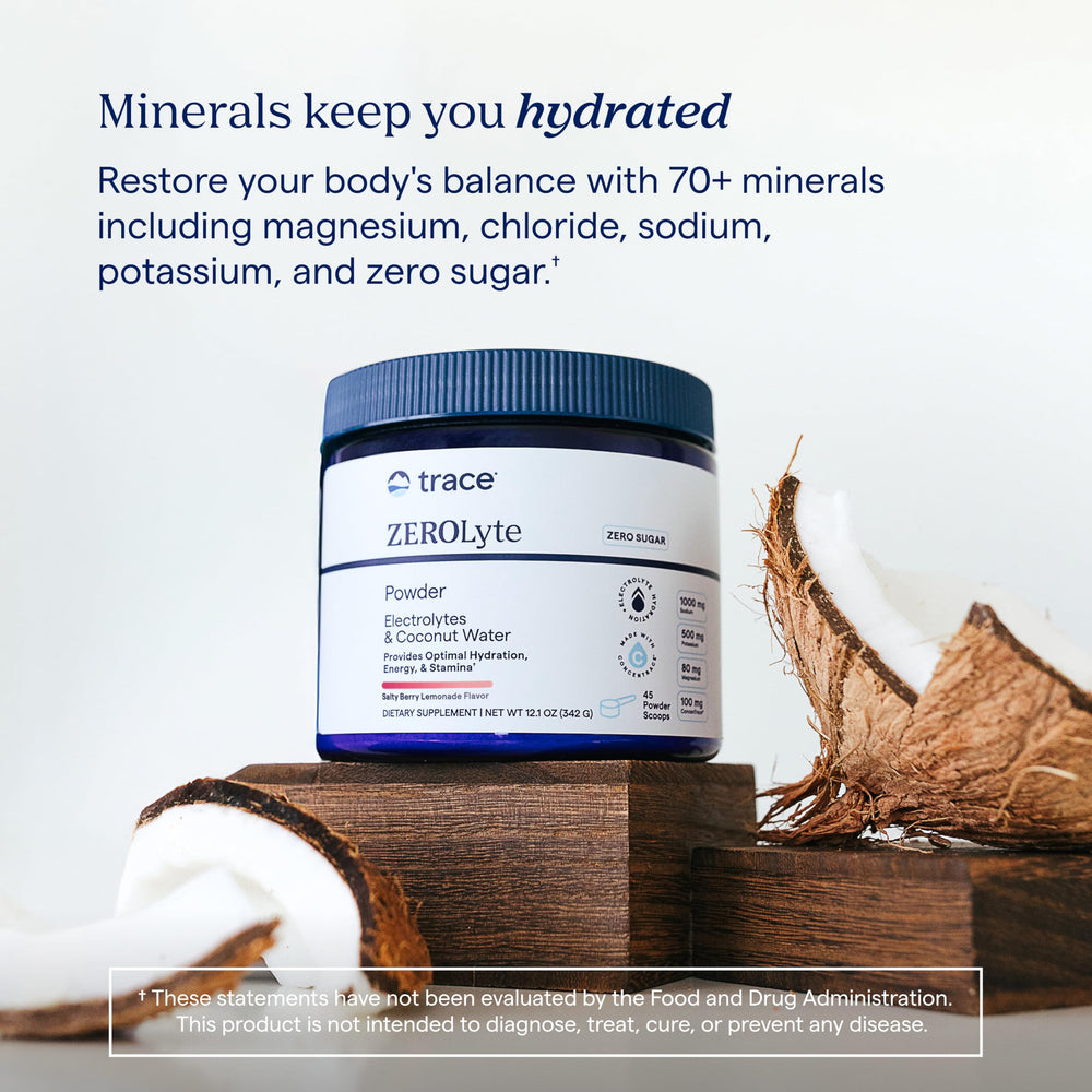 Trace Minerals lata junto a botella para comparar tamaño portátil