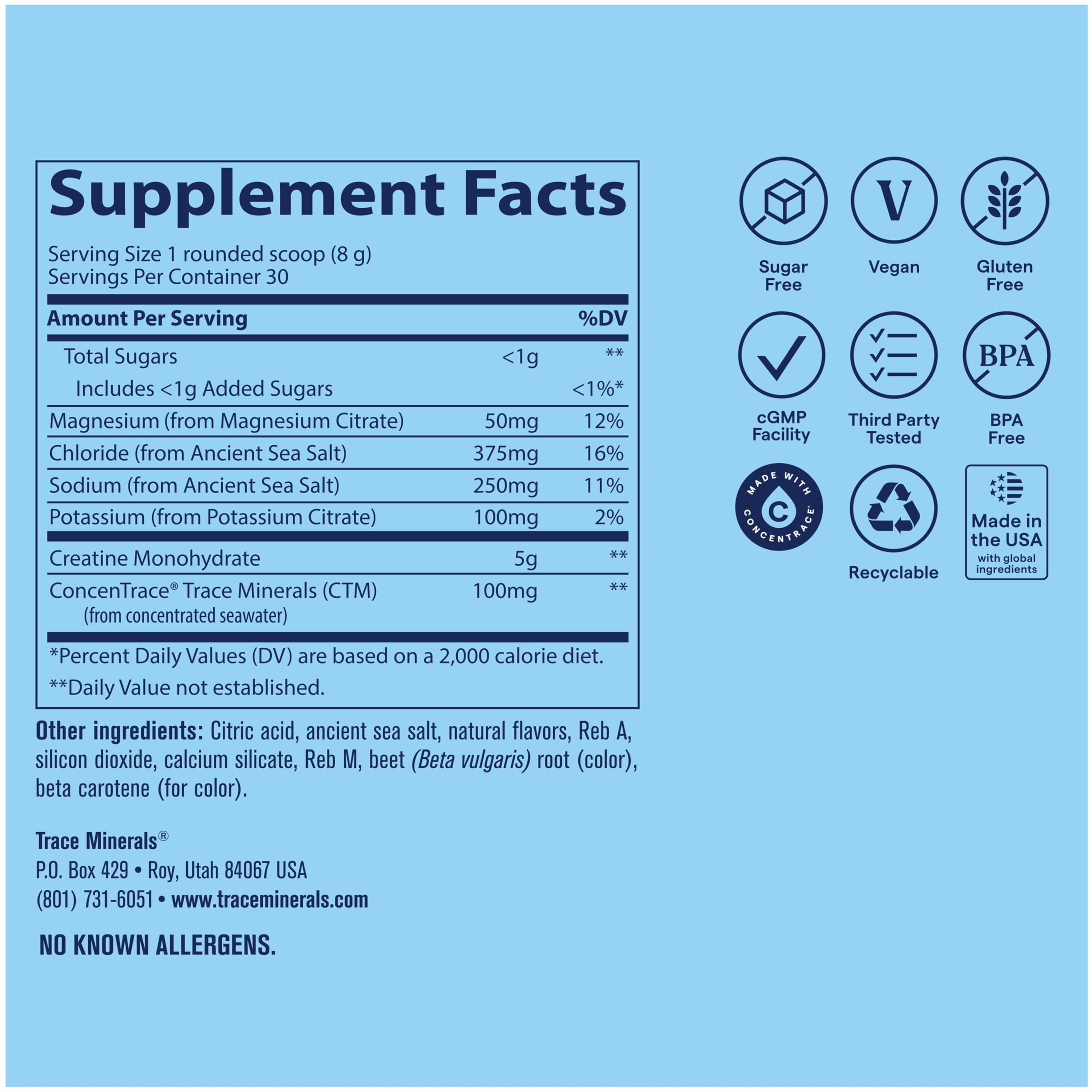 Trace Minerals bebida naranja mango en vaso, fácil disolución y refresco