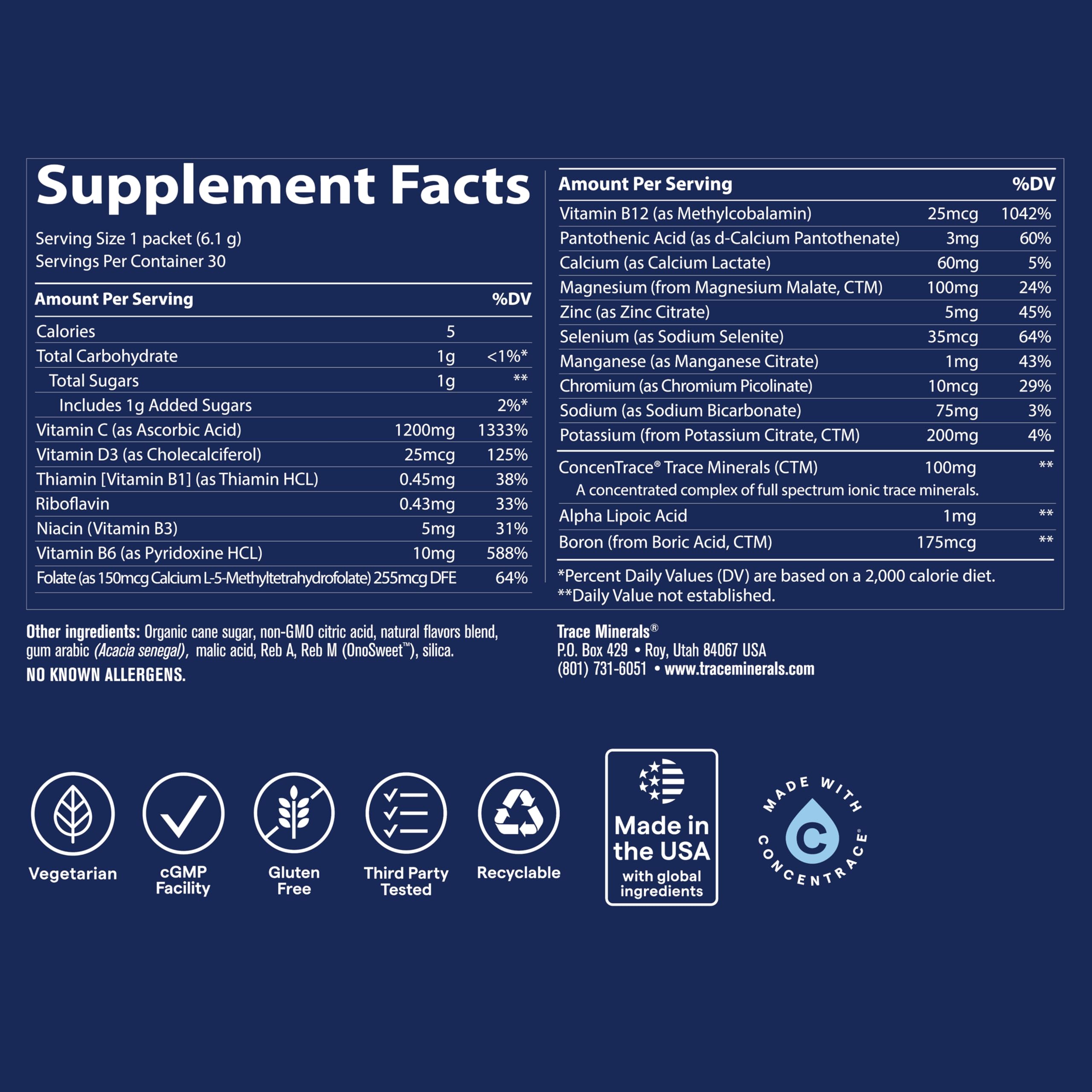 Trace Minerals efervescencia en vaso mostrando disolución rápida y sabor