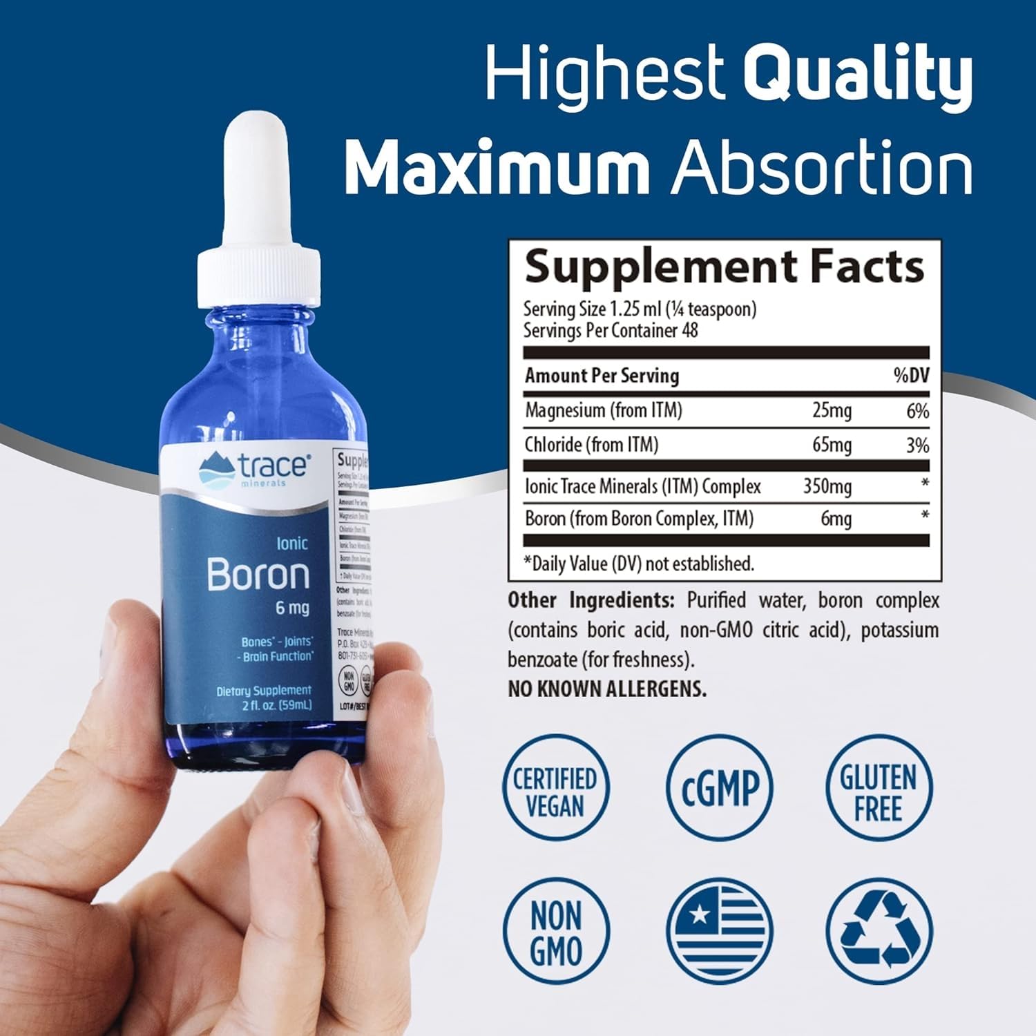 Trace Minerals liquido en primer plano, mostrando textura fluida