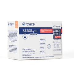 Trace Minerals ZeroLyte frente del empaque muestra 30 sobres y beneficios
