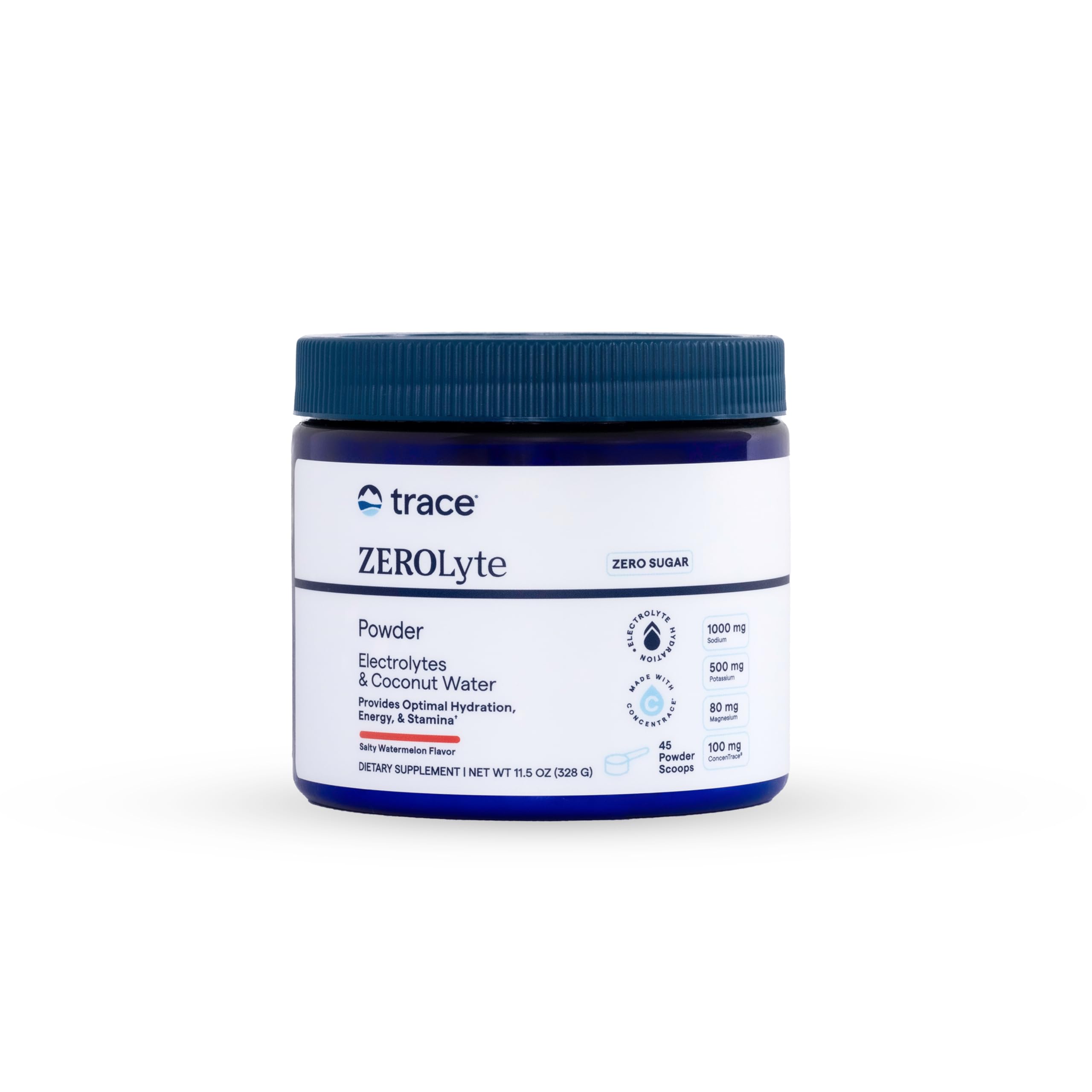 Trace Minerals envase frontal mostrando 45 porciones y etiqueta clara