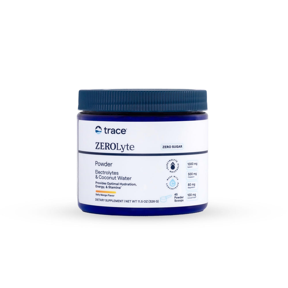 Trace Minerals ZeroLyte Salty Mango envase frontal mostrando 45 porciones y sabor