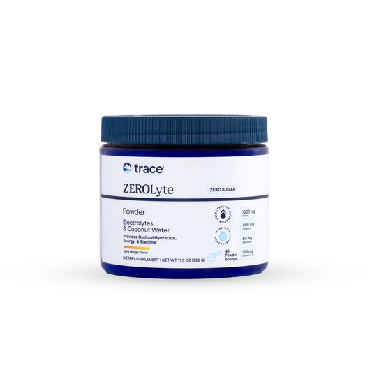 Trace Minerals ZeroLyte Salty Mango envase frontal mostrando 45 porciones y sabor