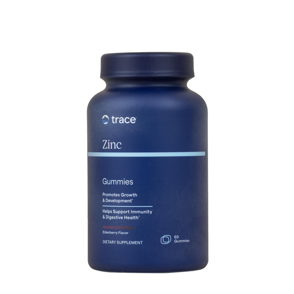 Trace Minerals envase frontal de gominolas zinc 30 mg, fácil identificación y almacenaje