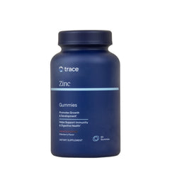 Trace Minerals envase frontal de gominolas zinc 30 mg, fácil identificación y almacenaje
