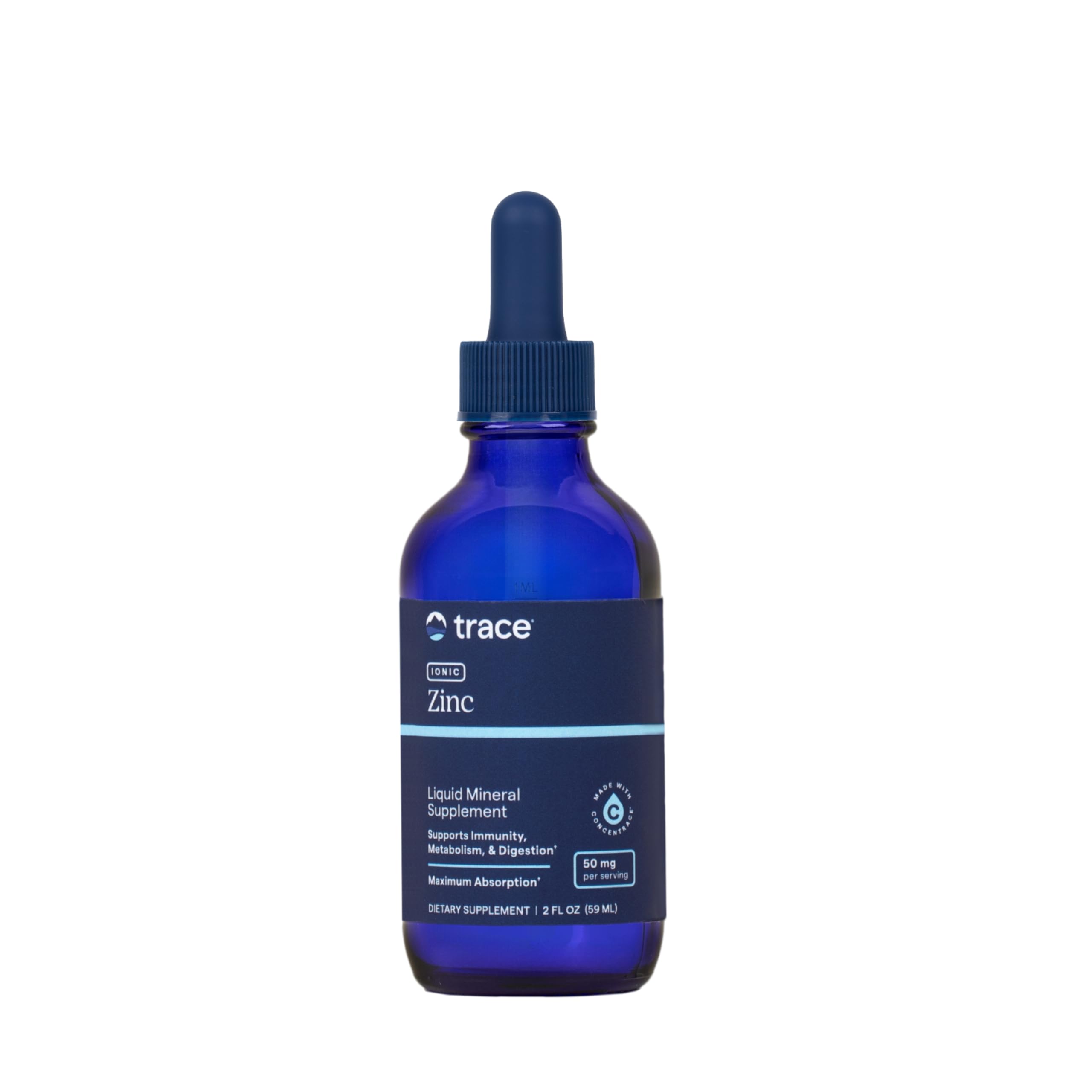 Trace Minerals botella frontal mostrando etiqueta y volumen, aporta confianza