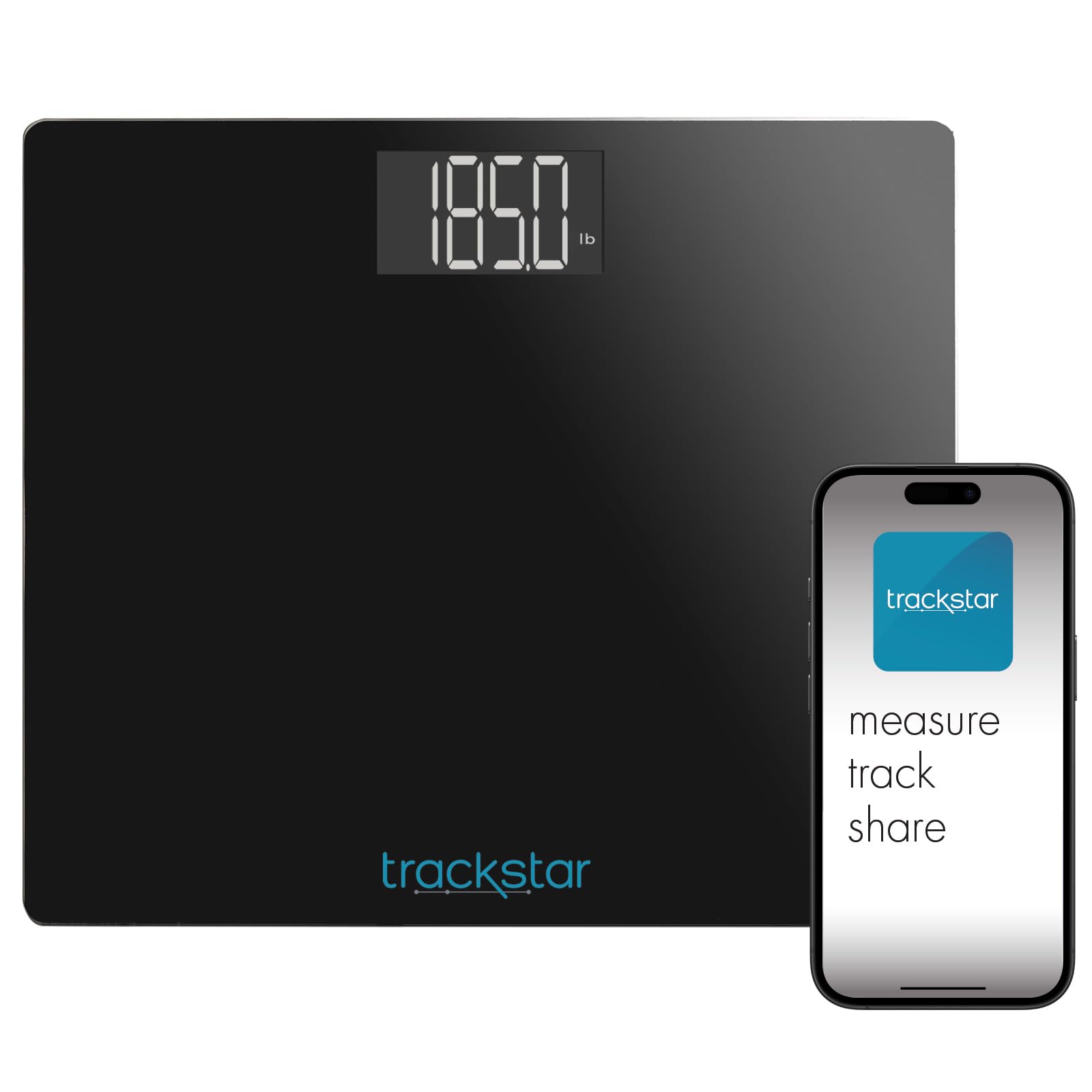Trackstar vista frontal del paquete mostrando la báscula y beneficio de diseño práctico