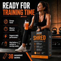 Tradesman Nutrition sobre junto a una regla para comparar tamaño portátil